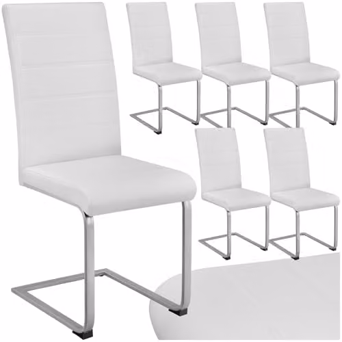 tectake Bettina Set of 6 Dining Chairs in White Synthetic Leather with Metal Cantilever Base