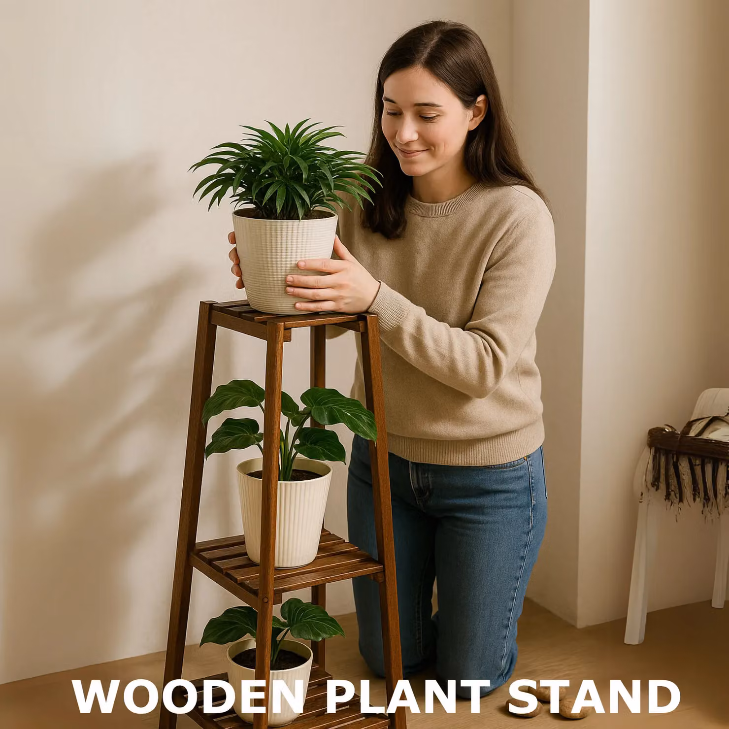 Rafaelo Mobilia 2 Tier Wooden Indoor Outdoor Plant Stand in Brown – 5