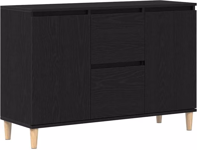 Berkfield Home Black Oak Sideboard in Black Matt Engineered Wood, W: 101 cm, D: 35 cm, H: 60 cm – 1