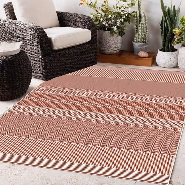 THE RUGS Reversible Duo Weave Collection Outdoor Rug in Burnt Orange, Fine Line Design, W x D: 120 x 170 cm – 1