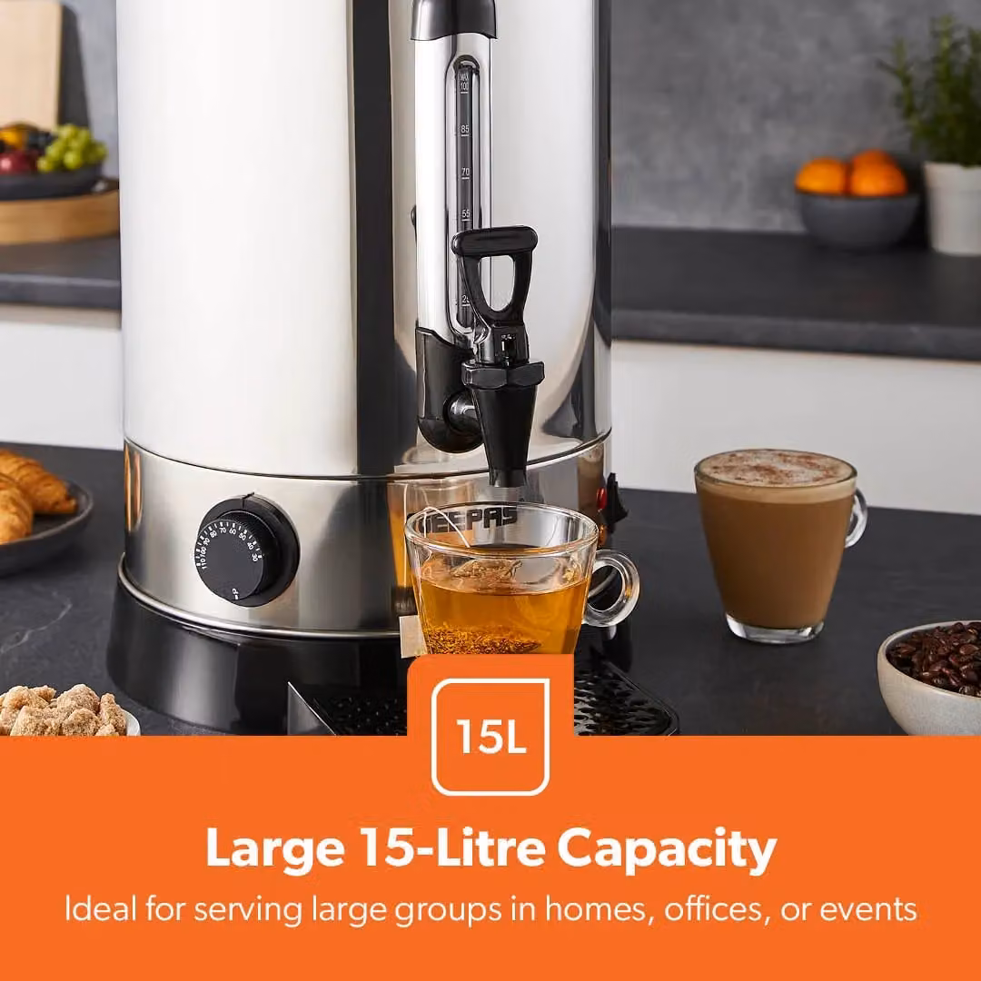 Geepas 15L Stainless Steel Hot Water Dispenser 1650W Catering Urn with Keep Warm Function in Metallic Silver – 4