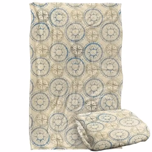 JQ Licensing Compass Pattern Silky Touch Super Soft Fleece Throw Blanket, Multicolour, W/D/H: 91 x 147 cm