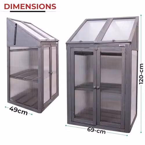 Samuel Alexander Wooden Mini Greenhouse Cold Frame with Shelving, Grey, H120 x W69 x D49 cm – 8