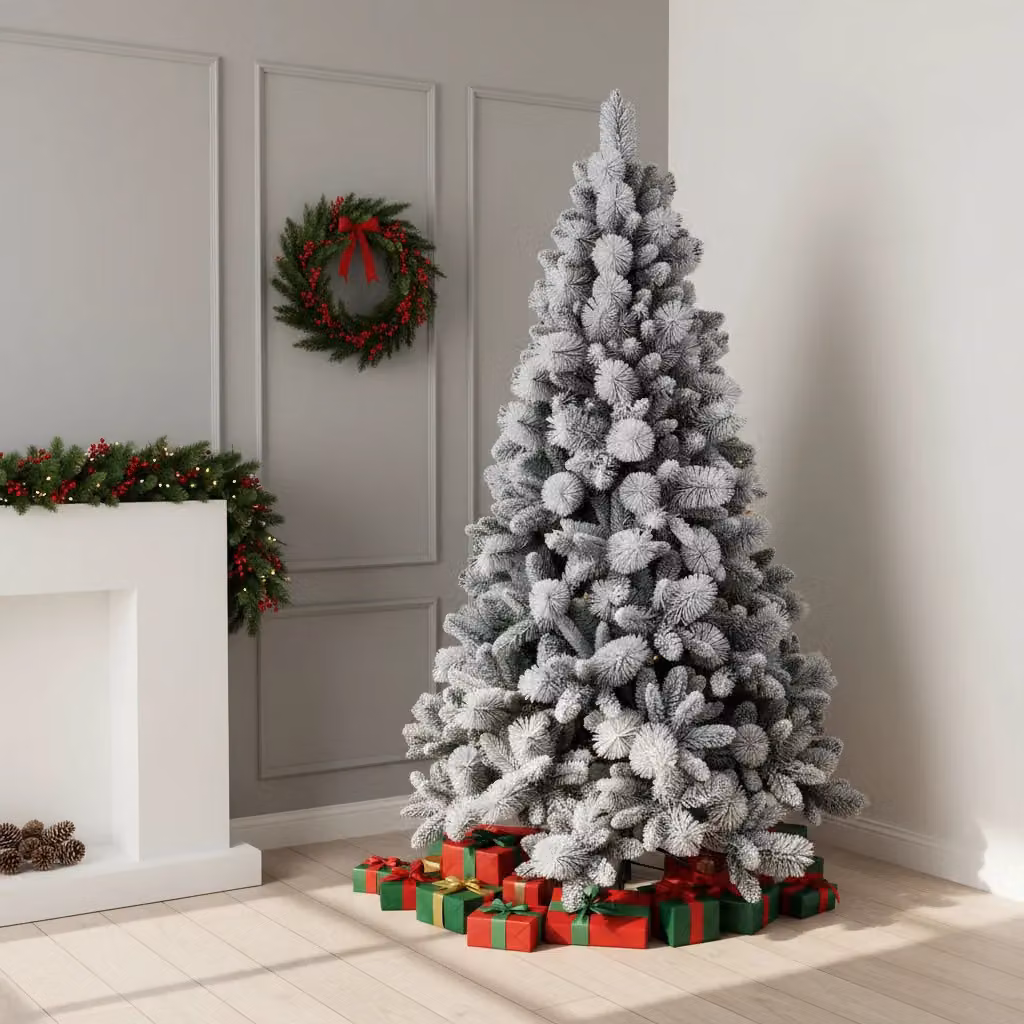 Shatchi 5FT Helsinki Fir Artificial Christmas Tree in Green and White with Frosted Snowy Boulder Pine Tips, Height: 152.4 cm – 2