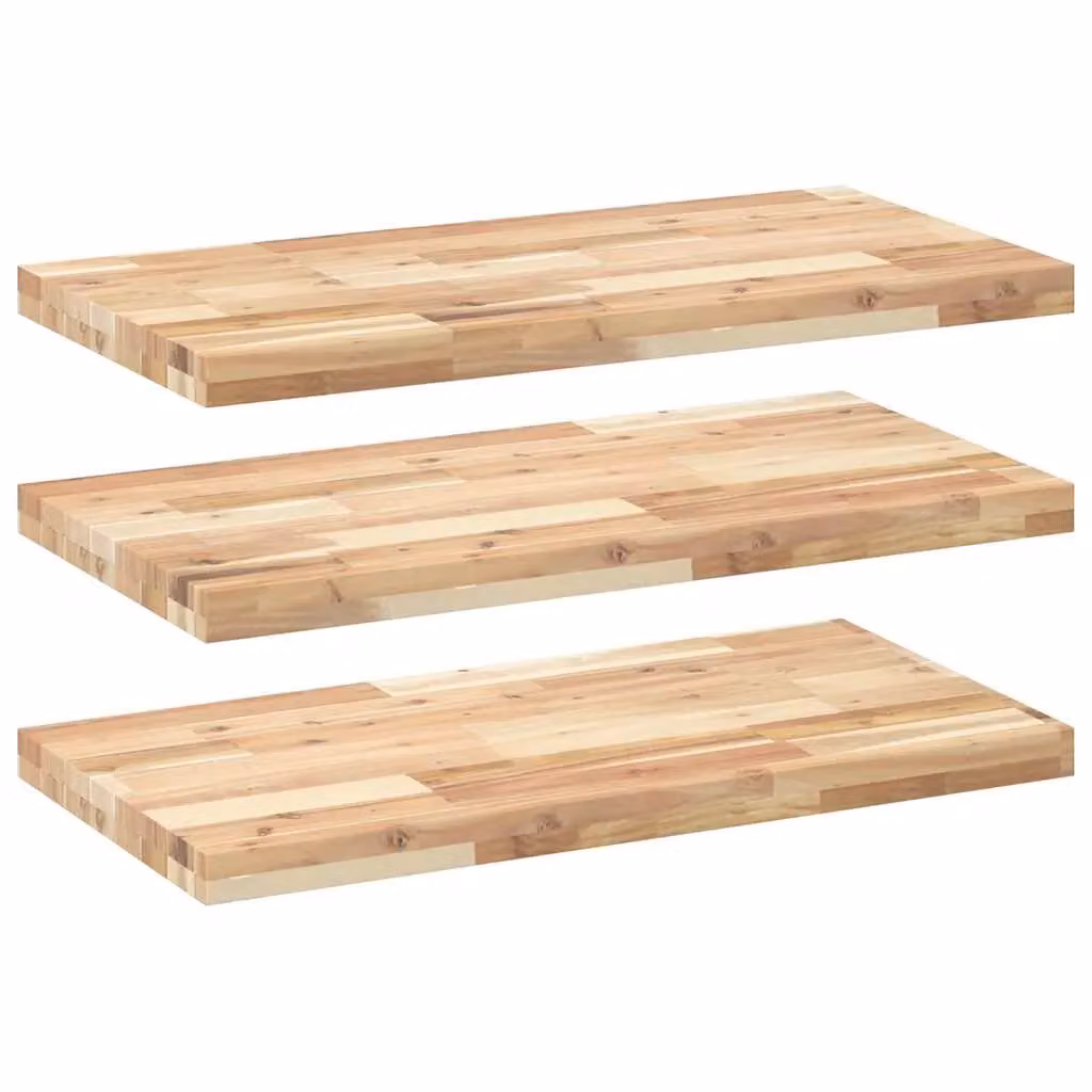 Berkfield Home Set of 3 Floating Shelves in Brown Untreated Solid Acacia Wood, W/D/H: 80 x 40 x 4 cm