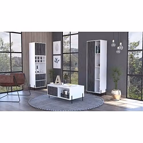 Core Dallas White and Grey Modern Freestanding Tall Storage Cabinet with Hinged Doors, H 170 x W 44.9 x D 35.5 cm – 1