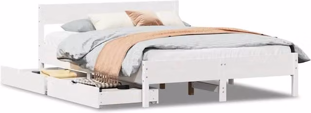 Berkfield Home King Size Solid Wood Pine Bed Frame in White, W/D/H: 150 x 200 cm
