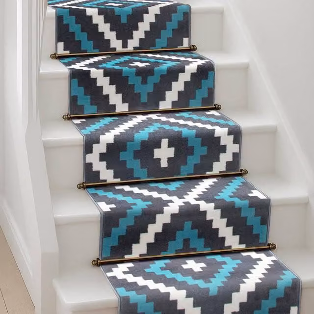 Bravich LTD Modern Geometric Tile Hallway Runner Rug, Non-Slip Low Pile Polypropylene in Teal, W: 60 cm, L: 720 cm – 1