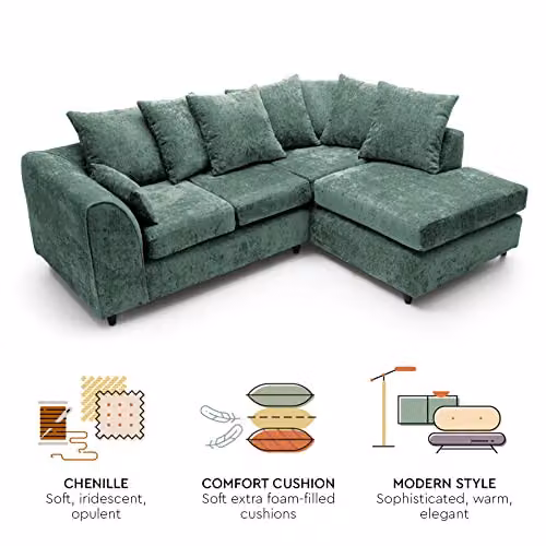 Abakus Direct Harriet Right Facing Corner Sofa in Green Crushed Chenille – 6
