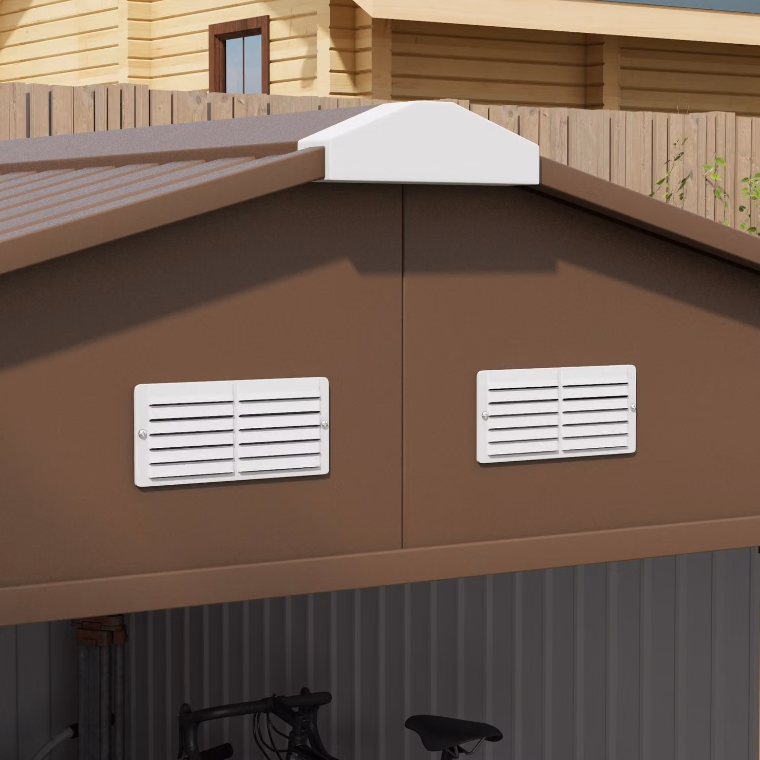 Outsunny Metal Garden Shed with Pent Roof and Sliding Doors, Light Brown, W: 396.24 cm, D: 374.0 cm, H: 21f15e41-8ffe-42fb-84ad-0e7c1b597963 cm – 6