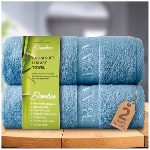 GC GAVENO CAVAILIA 2 Pack Blue Bamboo and Cotton Large Bath Towels, 500 GSM, W: 70 cm, H: 120 cm – 1