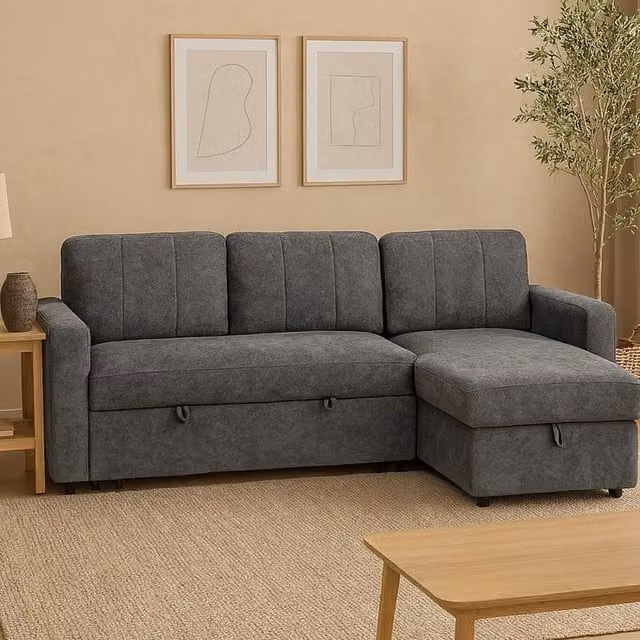 Aspire Nexis 3 Seater Corner Sofa Bed with Storage and Right-Facing Chaise in Grey