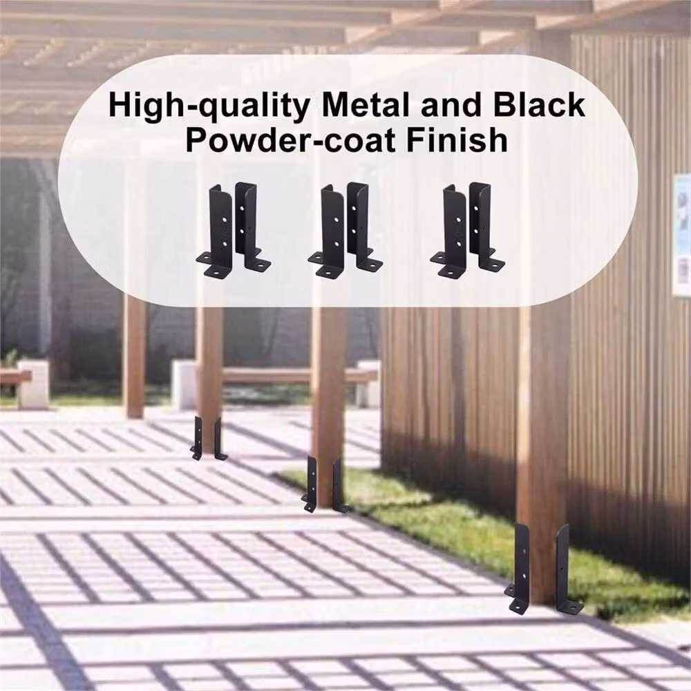 Nordara 4-Piece Metal Deck Post Anchor Base and Fence Support Brackets in Black – 4