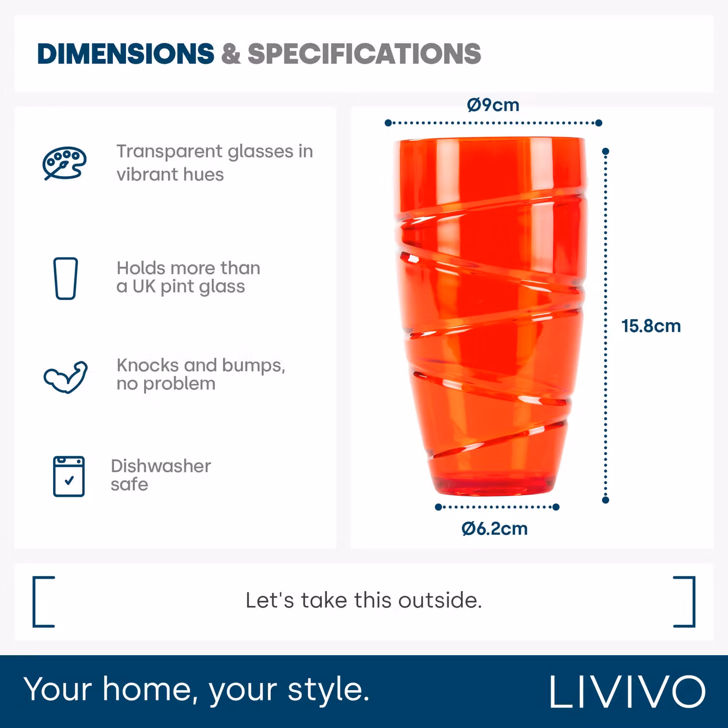 LIVIVO Set of 4 Multicolour Plastic Tumblers, 550ml Reusable Stackable Cups – 8