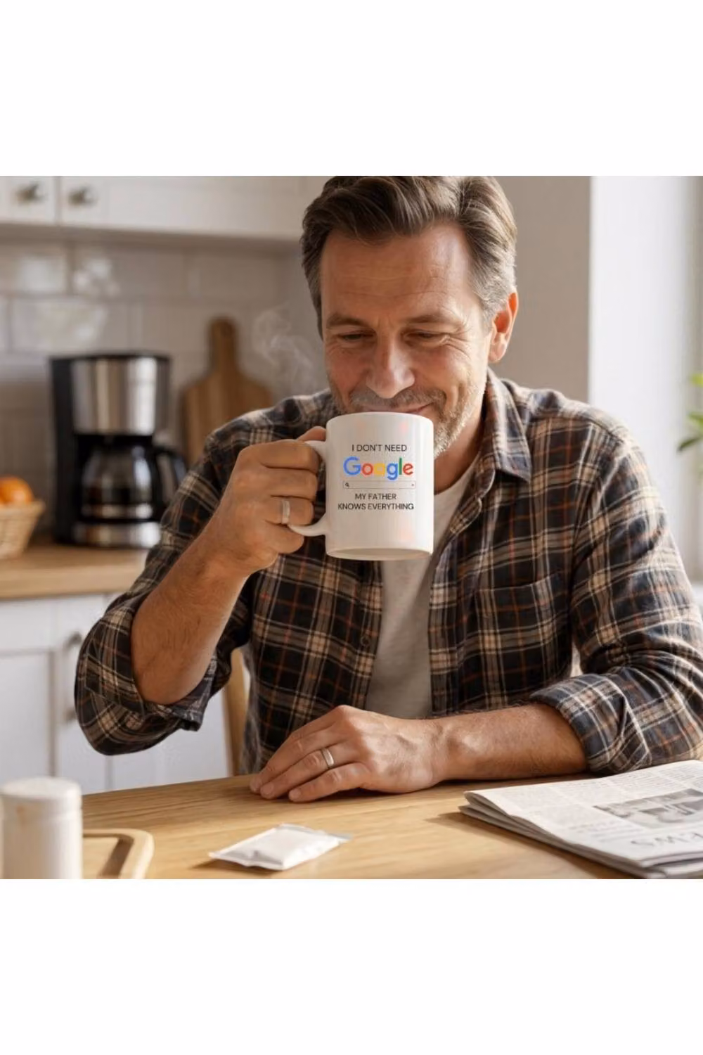 Dyzi Dad Knows Everything Ceramic Mug in White – 4