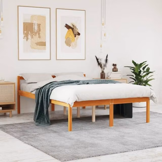Berkfield Home Senior Small Double Bed in Wax Brown Solid Pine Wood W/D/H: 120 x 190 cm – 1