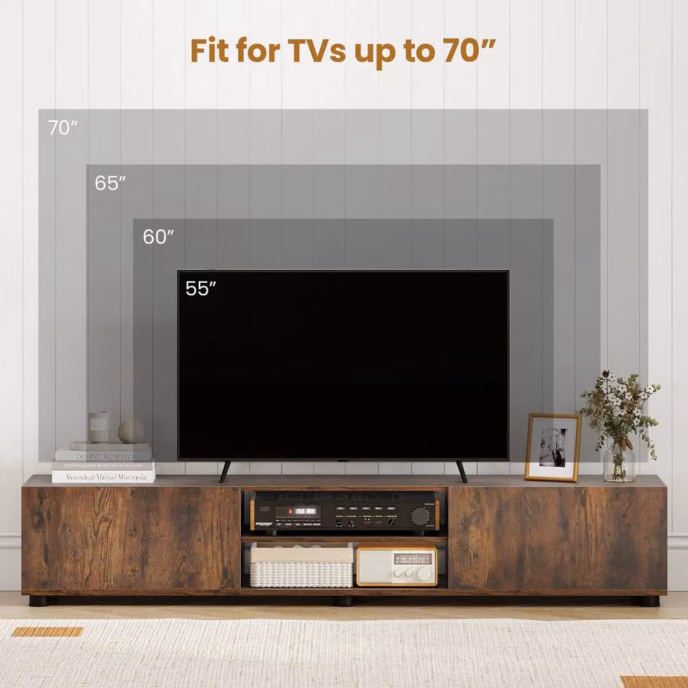 Costway Modern Minimalist TV Stand Entertainment Centre with 2 Doors in Brown – 5