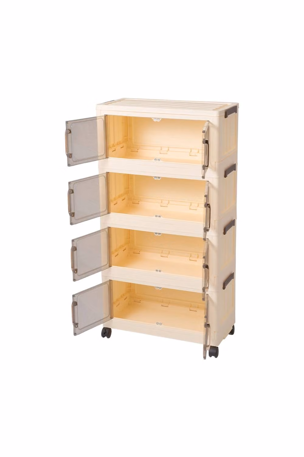 Garden Sanctuary 4-Tier Rolling Plastic Storage Cabinet with Magnetic Hinged Doors in Beige – 4