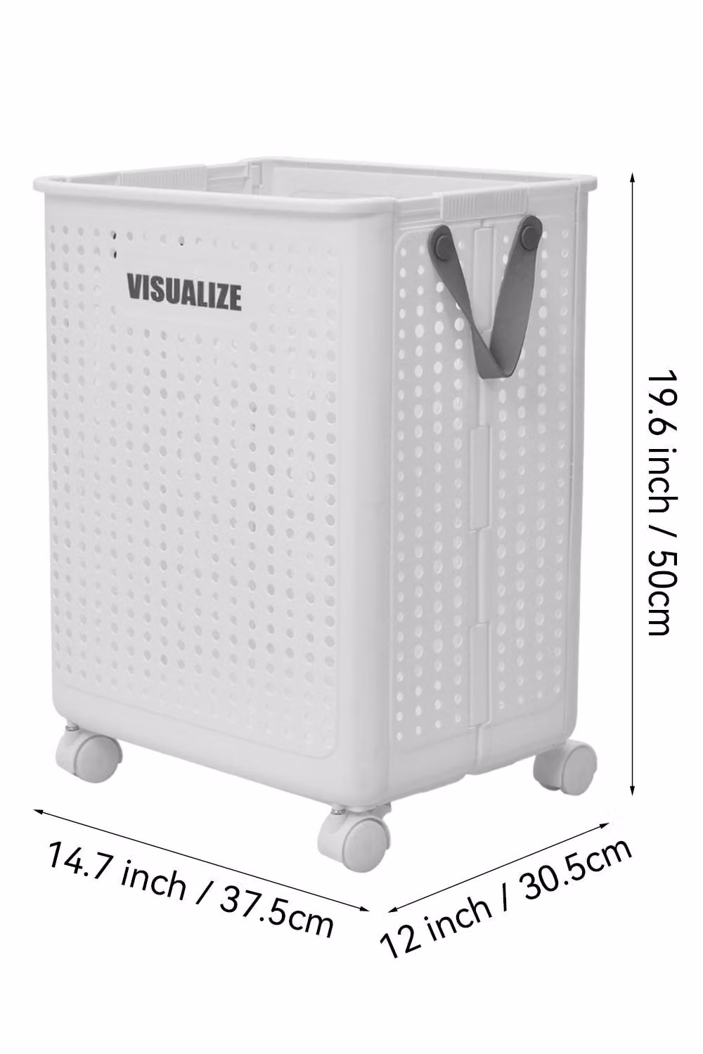 Living and Home Foldable Laundry Basket with Wheels and Handles, White – 4