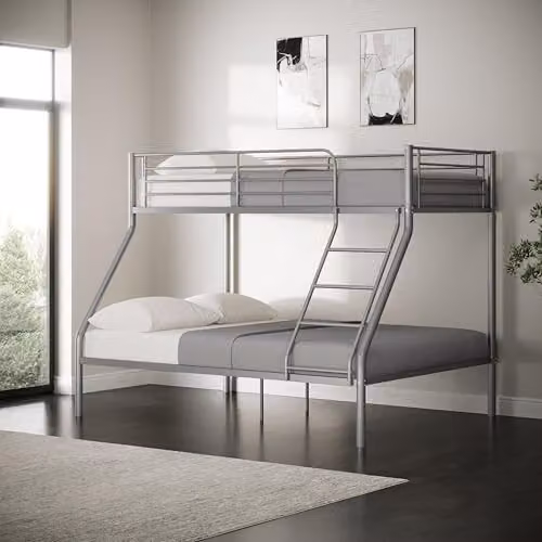 Seconique Tandi Silver Metal Triple Bunk Bed Frame with 3ft Single and 4ft6 Double Bed H: 154 cm, W: 147 cm, D: 200 cm – 4