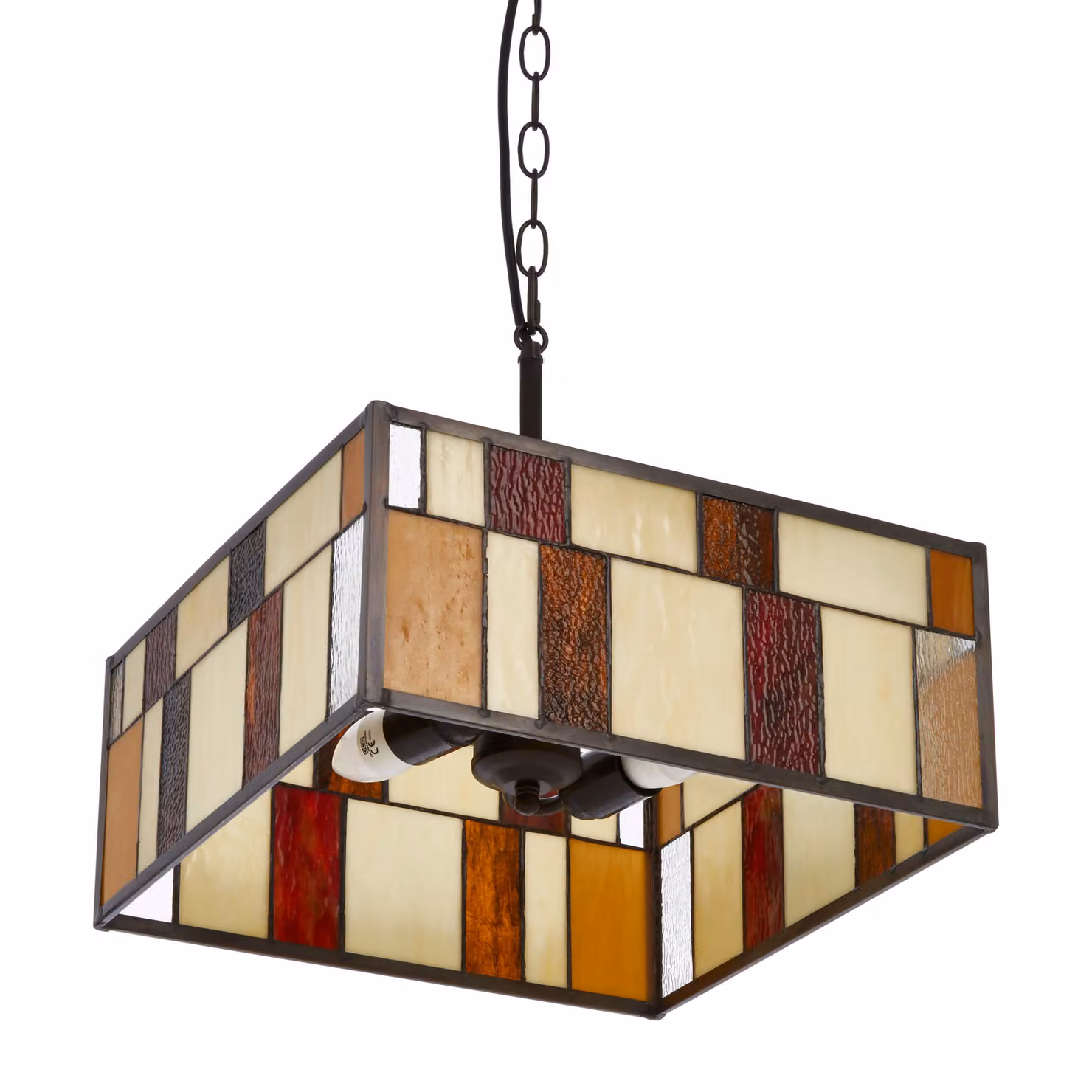 Orsina Rustic Bronze Square Pendant Light with Multicoloured Glass Shade – 3