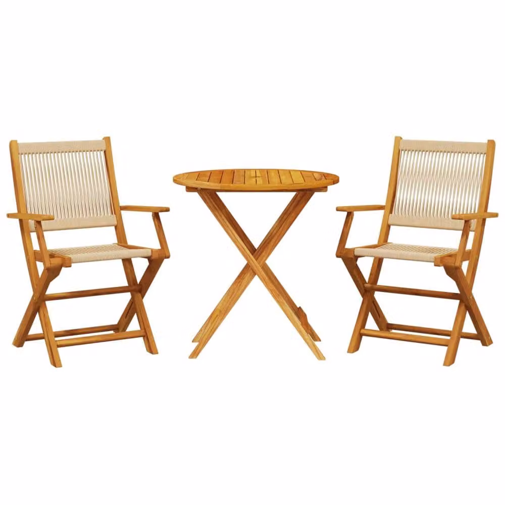 Berkfield Home 3 Piece Bistro Set in Beige Polypropylene and Acacia Wood – 2