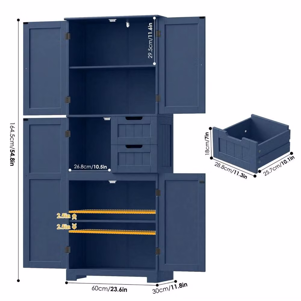 PAWNORA Blue Lacquered Wood Freestanding Bathroom Cabinet, Height: 164.5 cm – 2
