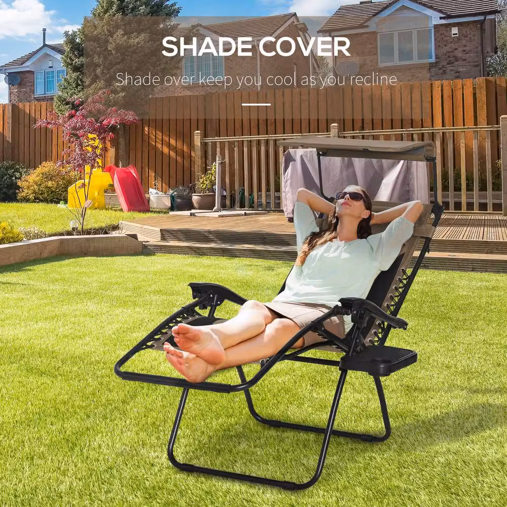 Matteo Zero Gravity Lounger Chair in Brown with Shade and Cupholder – 4
