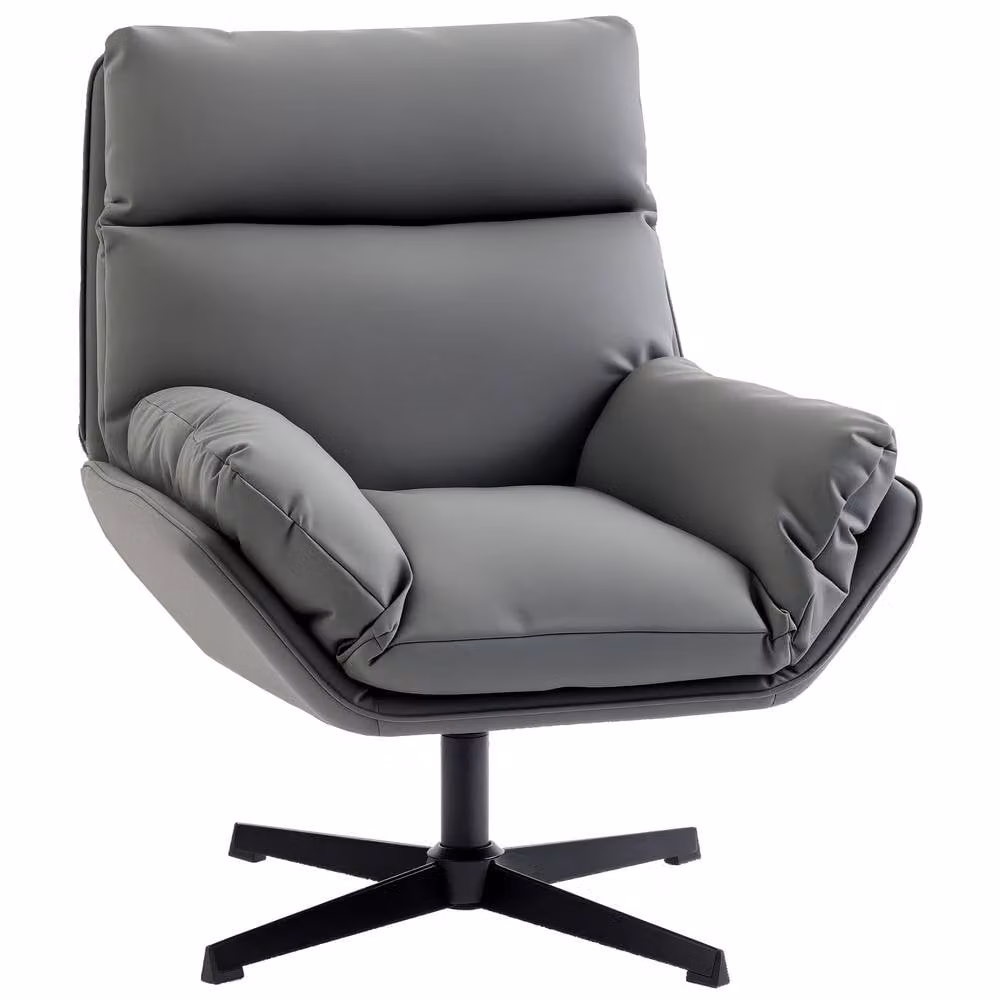 STILVORA 360 Swivel Armchair with Padded Cushion in Grey and Black Synthetic Leather – 4