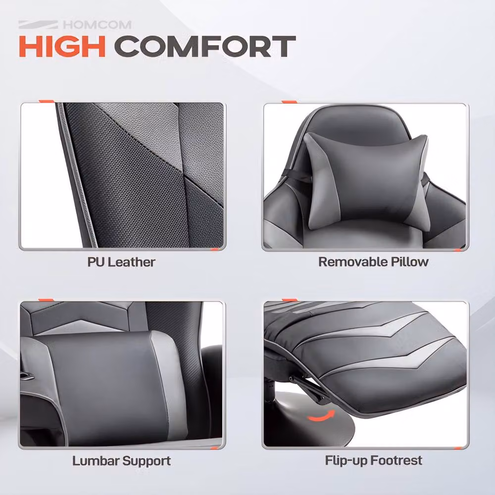 STILVORA Grey Synthetic Leather Massage Recliner Armchair with 360 Degree Swivel Base and Cup Holders – 6
