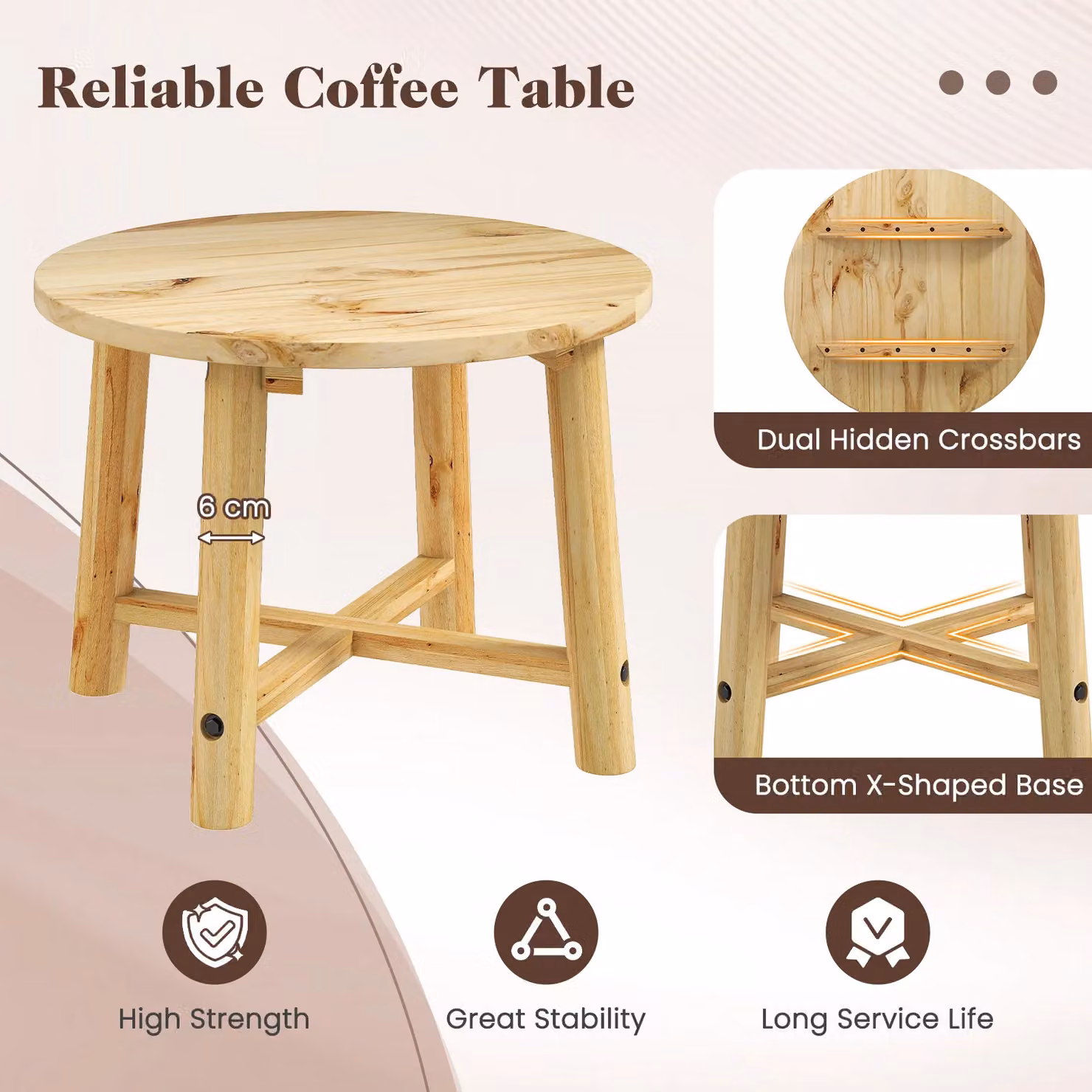 Costway Round Outdoor Side Table with Solid Wood Structure in Brown – 6