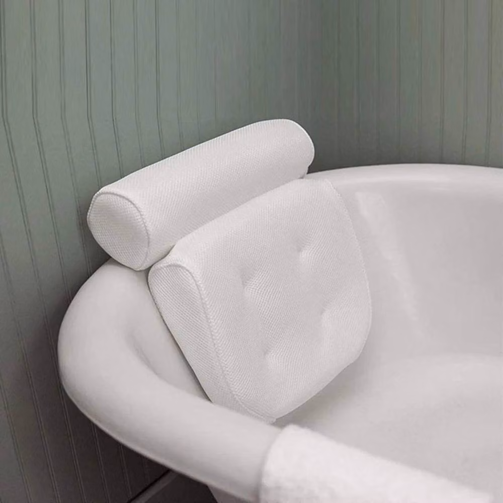 NESTLUNE Non-Slip 3D Spa Bathtub Pillow in White, Contoured Soft Breathable Wedge for Neck and Shoulder Support, W/D/H: 180 x 180 x 180 cm – 3