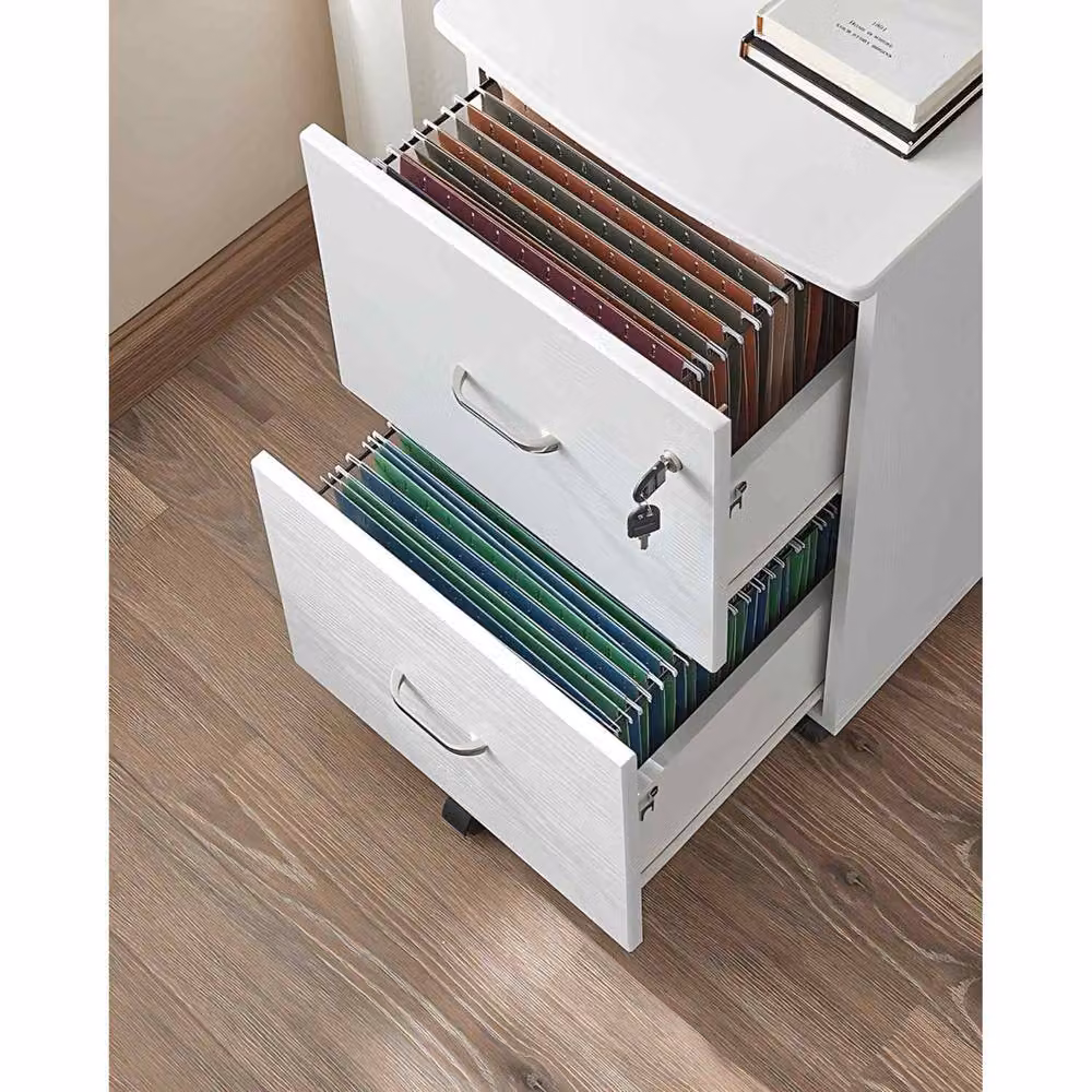 The Bazaarist Rolling File Cabinet with 2 Lockable Drawers in White – 3