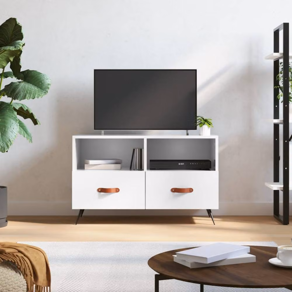 Berkfield Home High Gloss White TV Cabinet W: 80 cm, D: 36 cm, H: 50 cm – 2