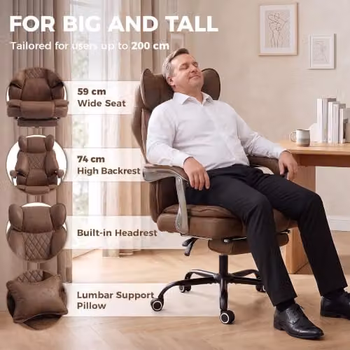 HOMCOM Executive Office Chair in Brown with Headrest and Swivel Castors – 4
