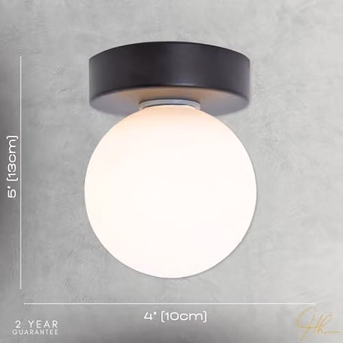 Happy Homewares Modern Compact Black Ceiling Light with White Glass Sphere Shade, W/D/H: 13 x 10 x 10 cm – 3