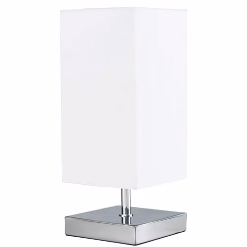 ValueLights Yuko Modern Square Polished Chrome Touch Table Lamp with White Fabric Shade – 1