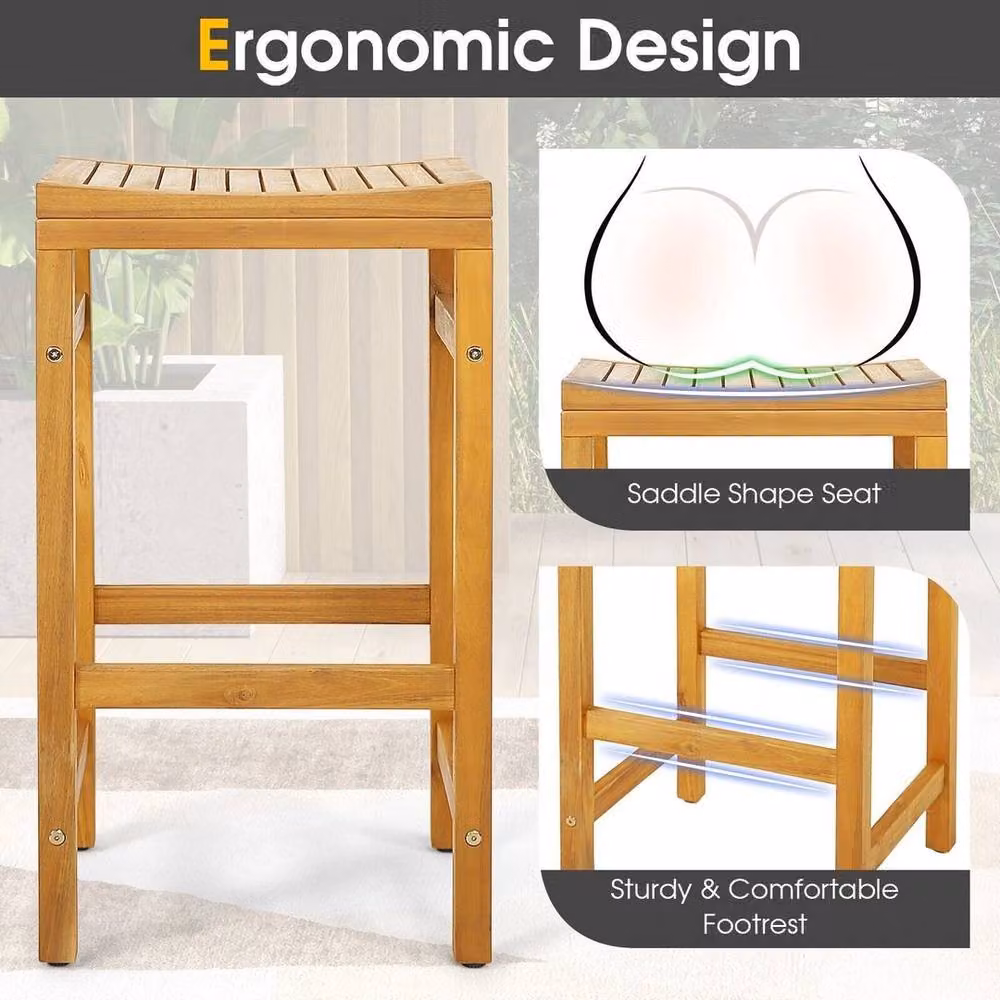 EONLION Set of 2 Brown Acacia Wood Outdoor Bar Stools for Patio and Terrace, Height: 76 cm, Width: 100 cm – 5