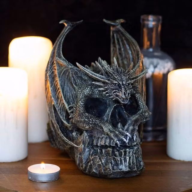 Spiral Direct Draco Dragon Skull Ornament in Grey