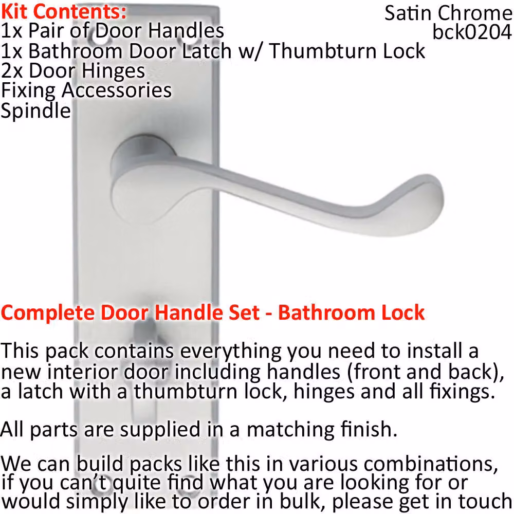 Loops Victorian Scroll Door Handle and Bathroom Lock Pack in Satin Chrome – 2