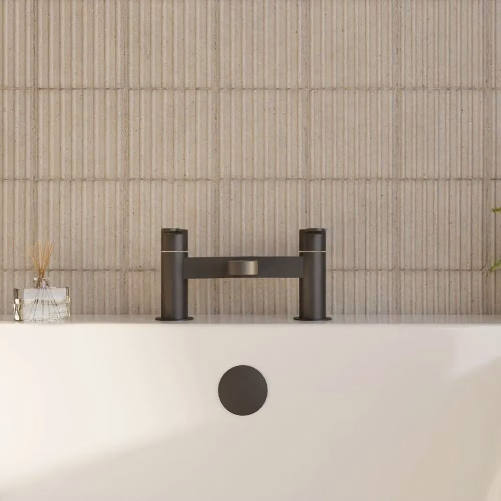Balterley Round Deck Mounted Two Handle Bath Filler Tap in Matt Black