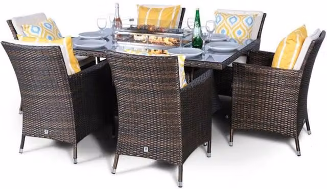 Thats Furniture Savannah 6 Seater Rectangle Rattan Dining Set with Fire Pit in Brown – 1