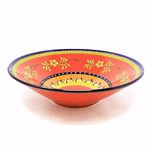 Verano Spanish Ceramics Extra Large Conical Serving Bowl with Hand Painted Daisy Chain Floral Pattern, Multicolour, Diameter: 38 cm