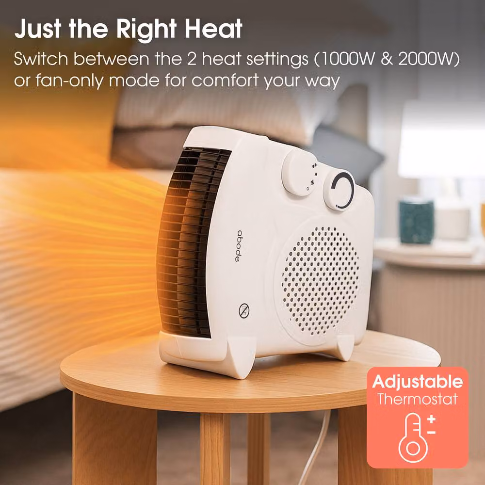 Abode 2000W White Fan Heater with 2 Heat Settings and Overheat Protection AFH1001 – 2