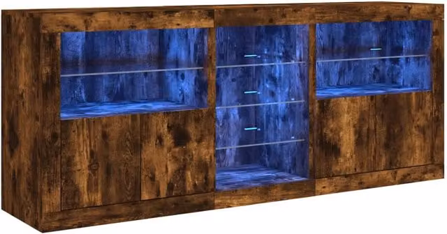 Berkfield Home Modern Smoked Oak Sideboard with Integrated LED Lights in Brown, W: 162 cm, D: 37 cm, H: 67 cm
