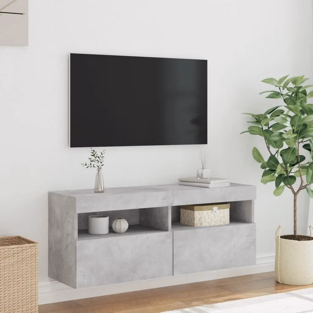 Berkfield Home Modern Wall Mounted TV Cabinet with Integrated LED Lighting in Concrete Grey, W/D/H: 100 x 40 x 40 cm – 3