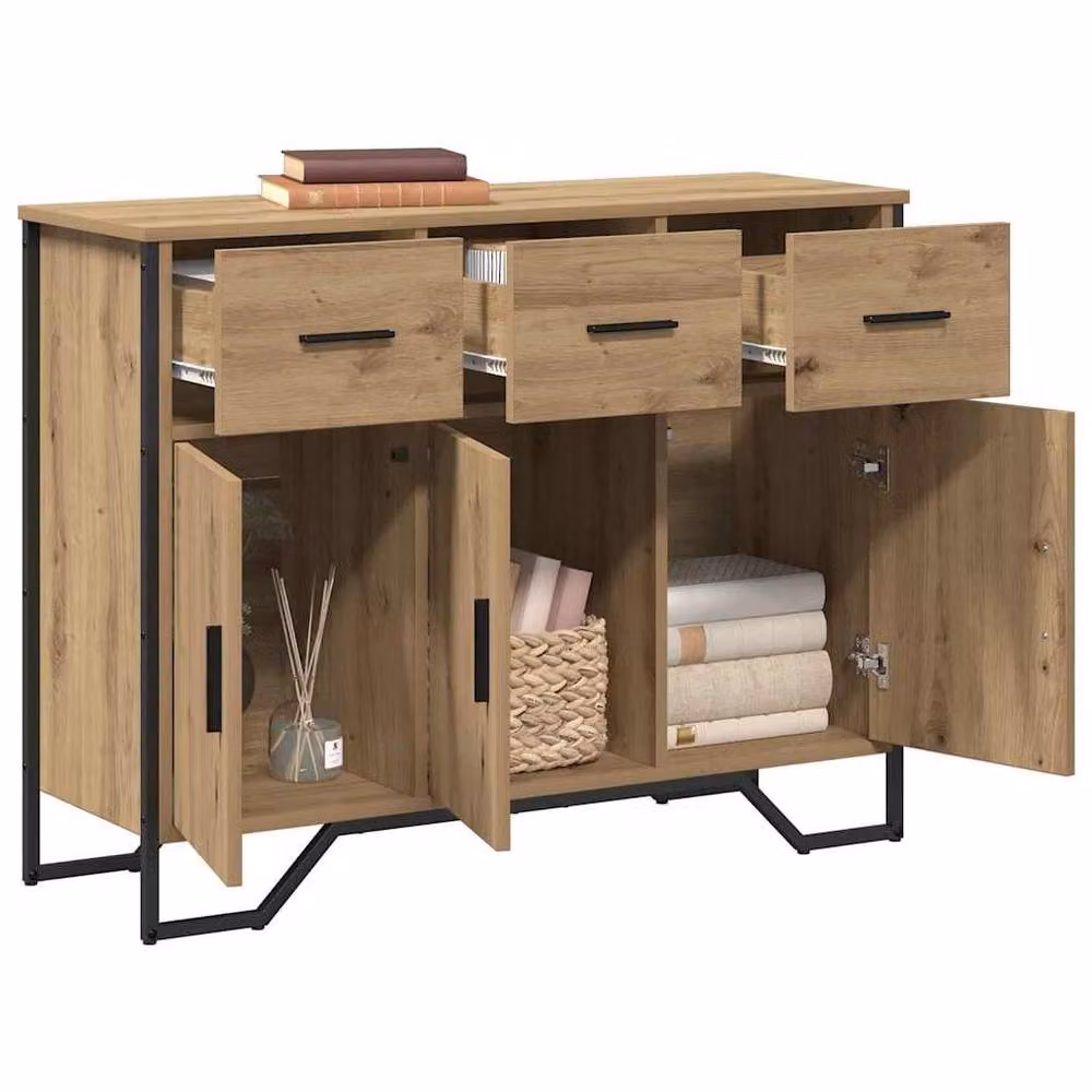Berkfield Home Artisan Oak Sideboard in Brown, W/D/H: 97 x 32.5 x 74.5 cm – 3