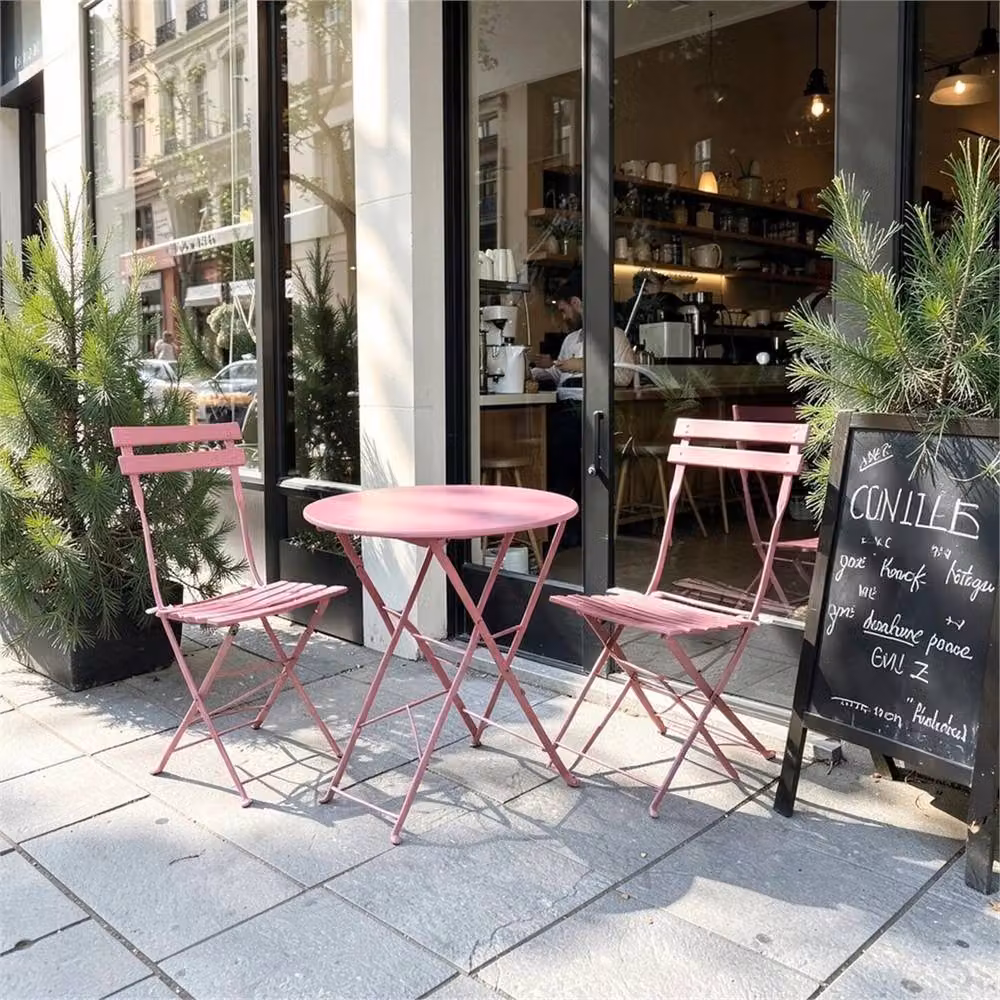 EONLION Pink Folding Bistro Set Garden Table and Chairs, Powder Coated Steel, W/D: 60 x 60 cm – 3