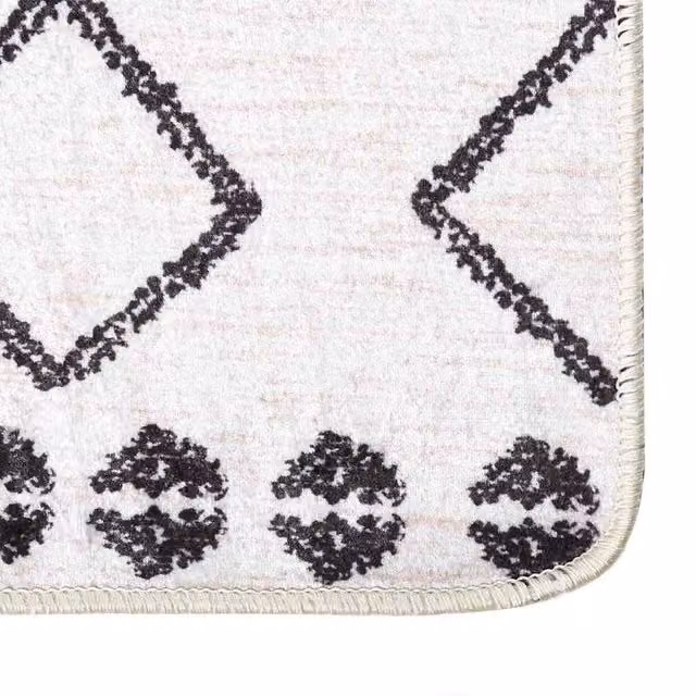 Berkfield Home Moroccan Washable Round Anti Slip Rug in Black and White, Diameter: 100 cm