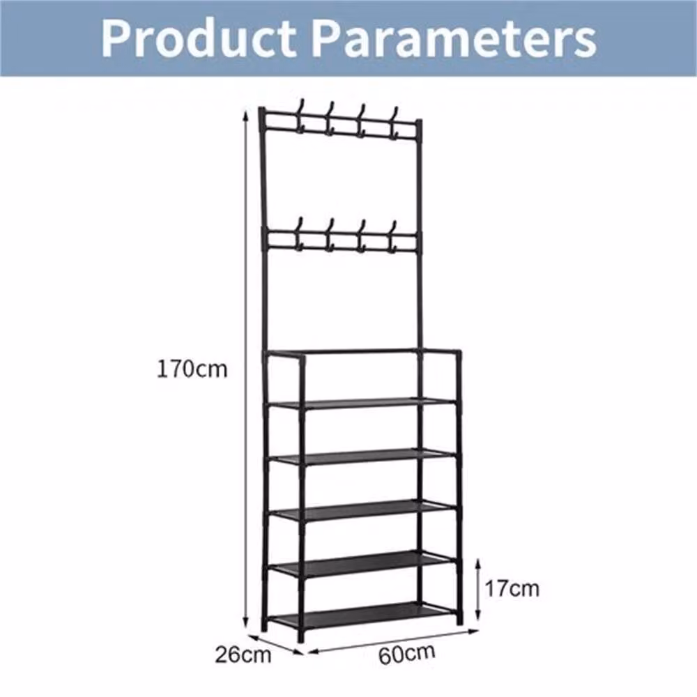 EONLION 5 Tier Shoe Rack and Hall Tree Organiser with Hat and Bag Hanger in Black – 2